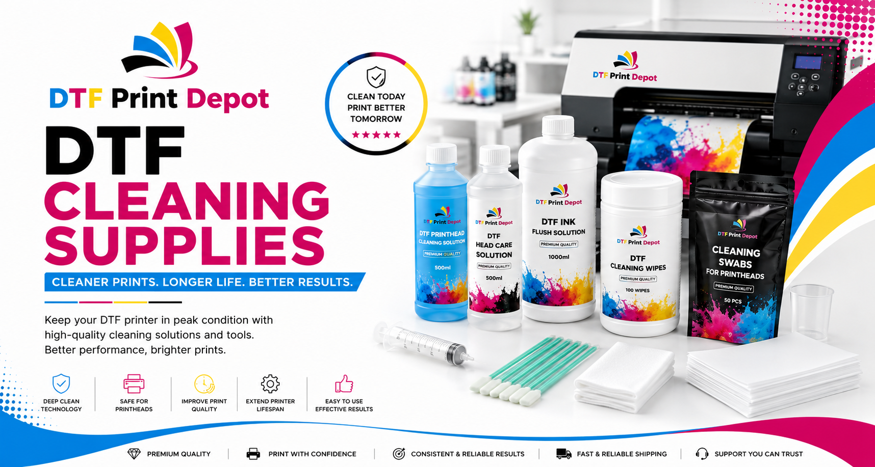 Professional cleaning supplies for DTF prints ensuring long-lasting maintenance and high-quality branding.