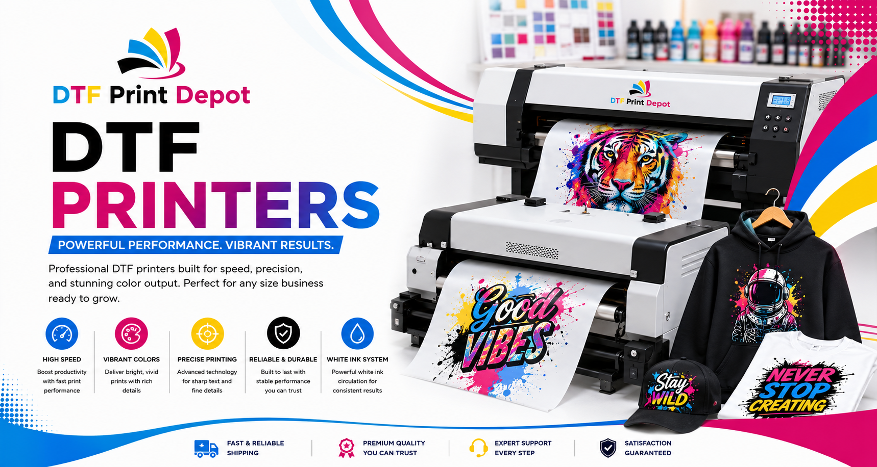 High-performance DTF printer for vibrant, professional-grade custom heat transfers on various fabrics.