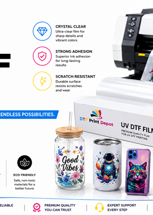 Premium UV DTF film for high-resolution, durable transfers on hard surfaces and custom products.