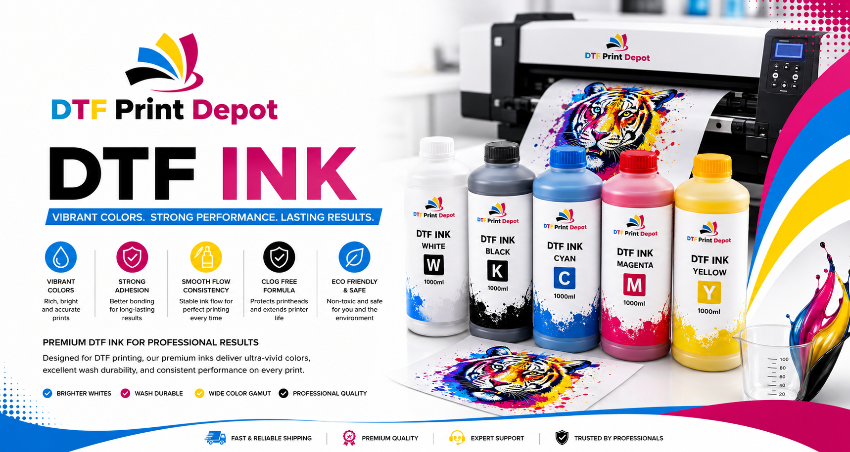 Discover our specially formulated DTF Ink collection engineered to deliver unmatched color vibrancy and maximum wash durability for all your custom apparel projects.