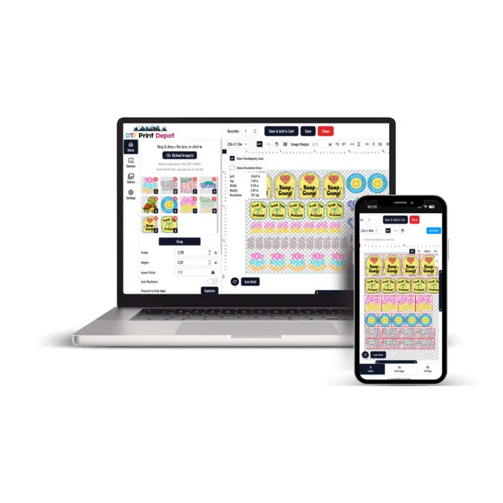 Easy to use DTF gang sheet builder tool to create your own custom transfer layout online