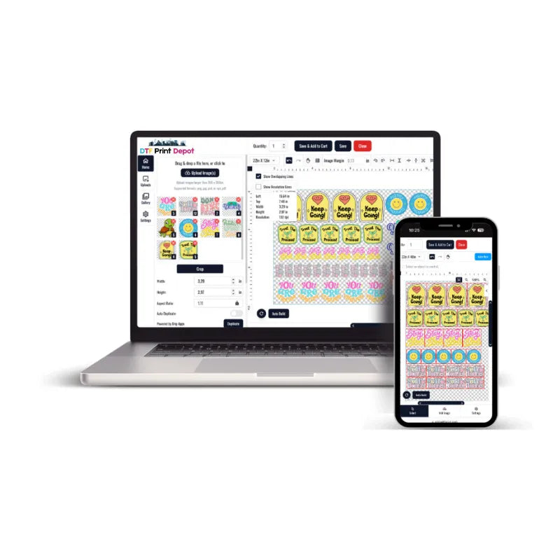 Easy to use DTF gang sheet builder tool to create your own custom transfer layout online