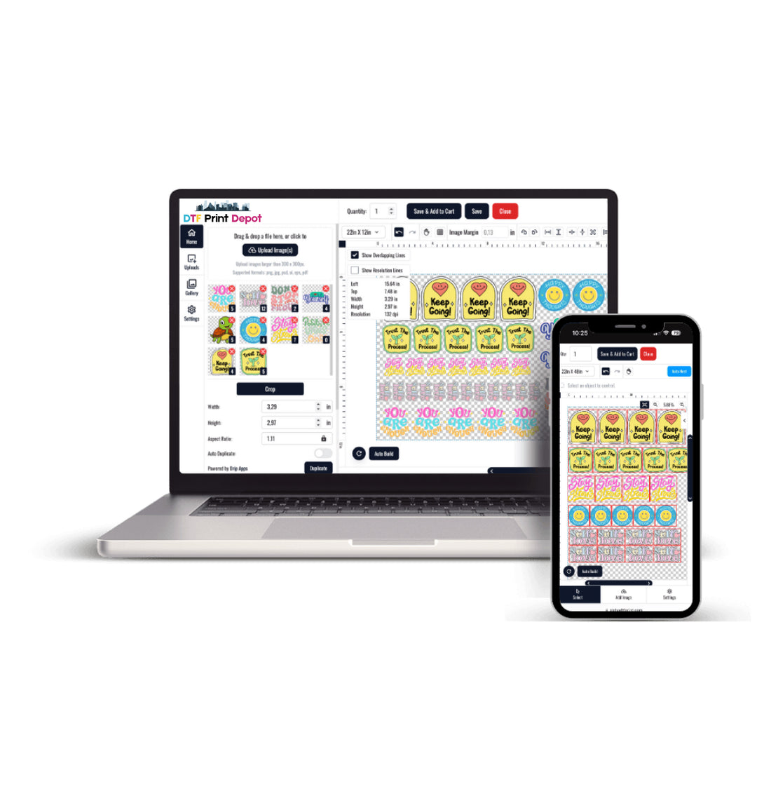 Custom Glow in the Dark DTF printing software - Easy-to-use gang sheet builder for professional results