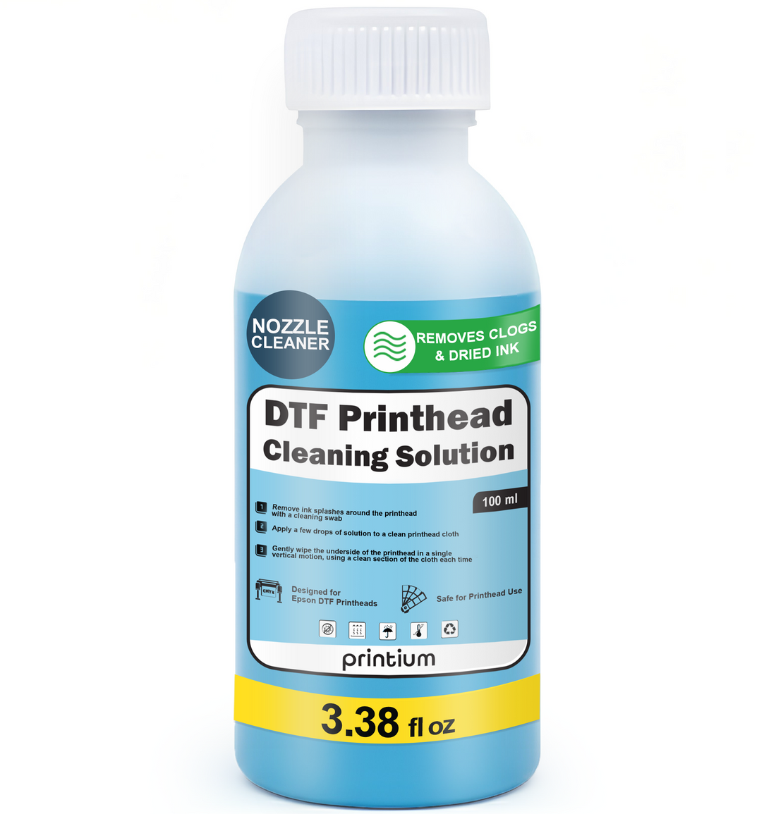 Precision 100ml DTF Printhead Cleaning Solution - Targeted maintenance liquid to dissolve ink clogs and protect delicate printer nozzles.