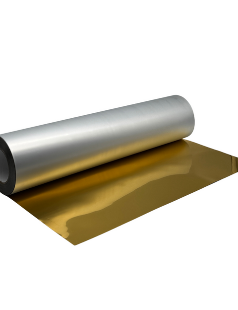 Premium Gold DTF Film roll for luxury metallic prints - High-quality gold foil transfer with vibrant colors and a brilliant shine.