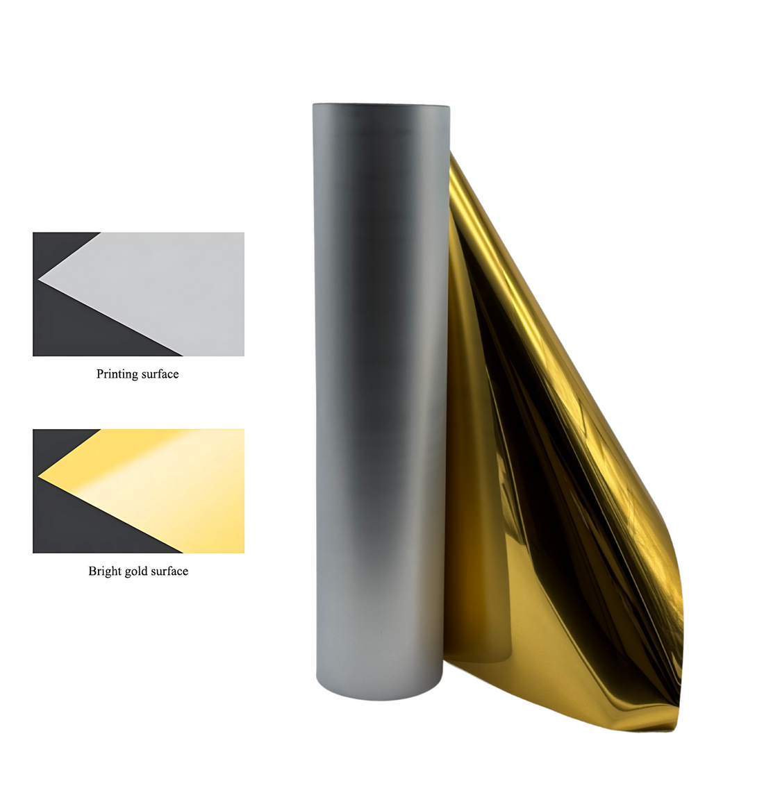 Professional Gold DTF transfer film for industrial printing - Large format roll featuring a high-gloss metallic finish.
