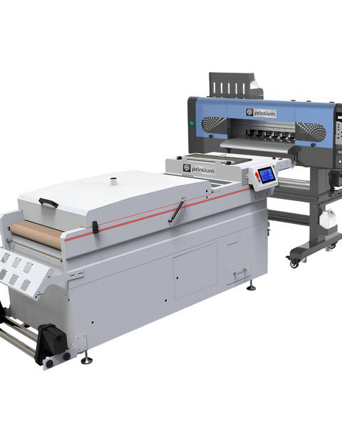 Complete P604 4-Head DTF Printer and P6501 Powder Shaker Dryer bundle - A fully automated industrial solution for high-volume, continuous apparel production.